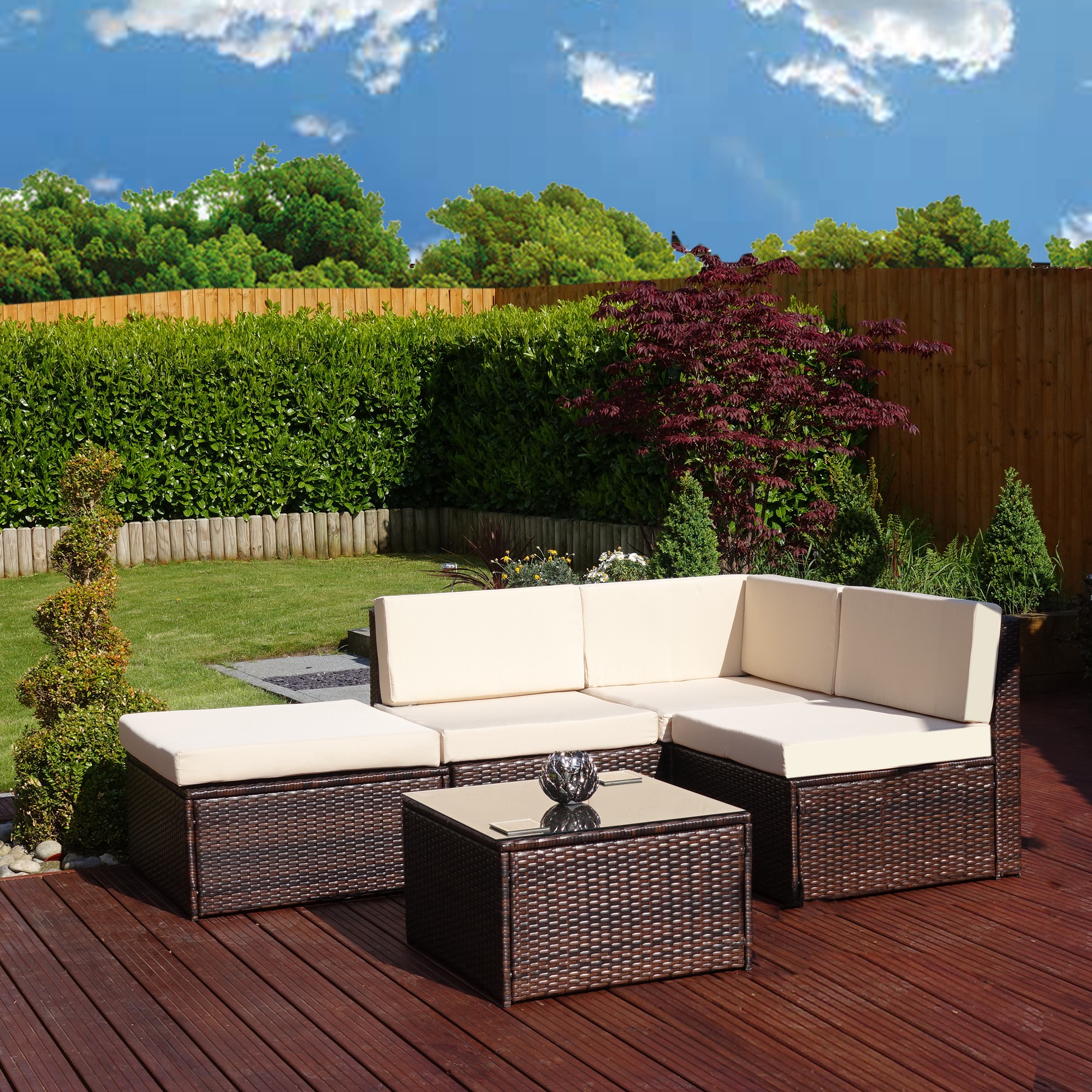 garden set 5 piece faro modular rattan corner sofa set in brown