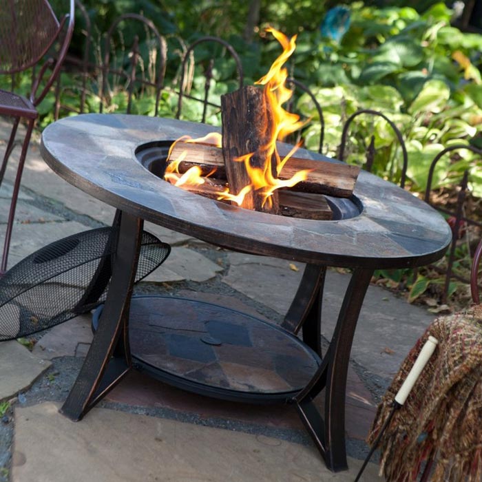Gas fire pit for outdoor table