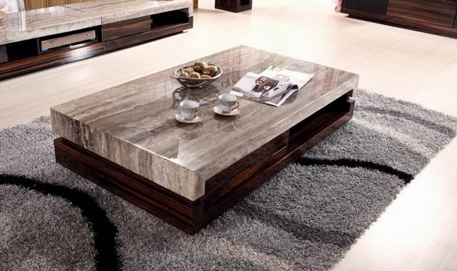 Wooden coffee table with marble top