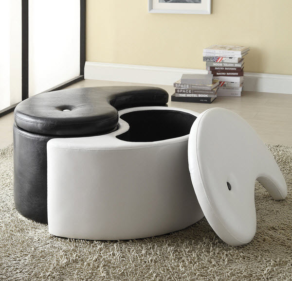 Black and white round storage stools